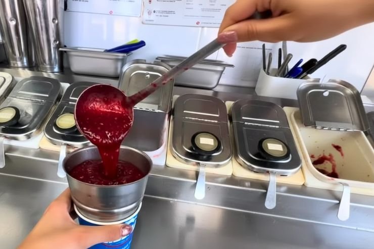 Fold in the Strawberry Sauce